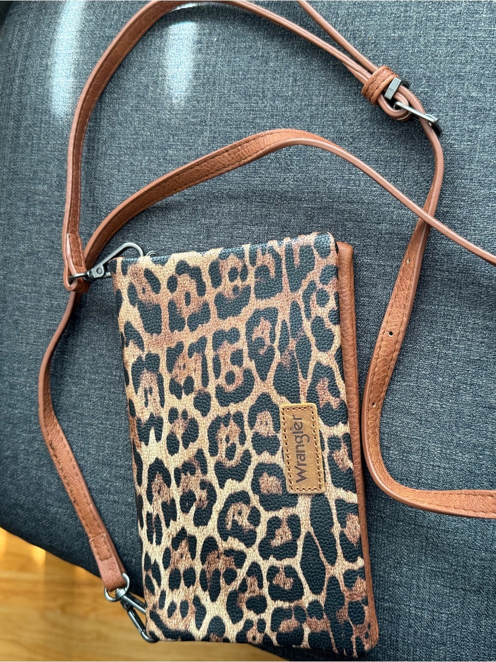 Wrangler Leopard Print Crossbody with Brown Trim